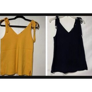 Ann Taylor Womens V-Neck Top Size XS Black & Yellow Shoulder ties‎